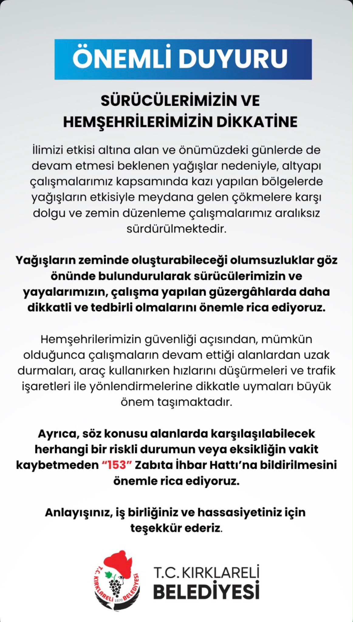 ÖNEMLİ DUYURU