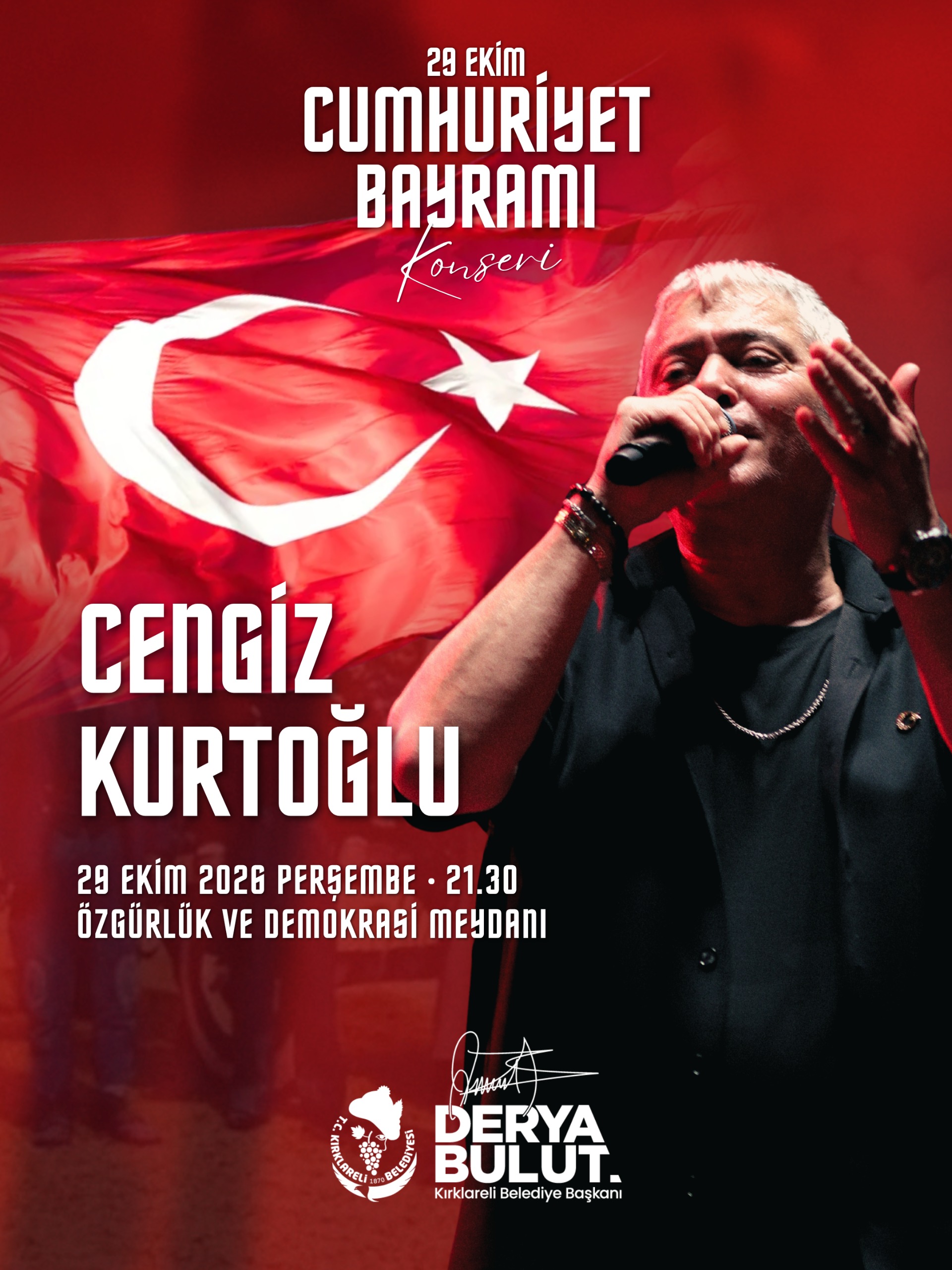 KIRKLARELİ'NDE CUMHURİYET BAYRAMI COŞKUSU CENGİZ KURTOĞLU KONSERİYLE TAÇLANACAK