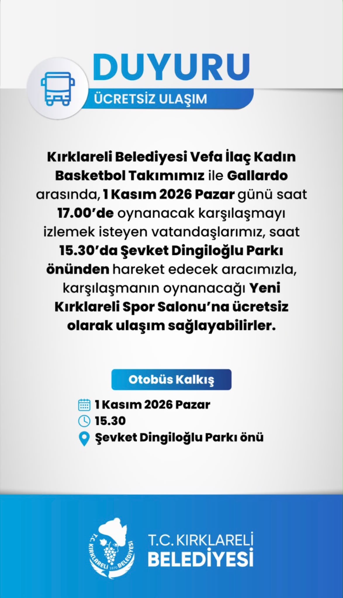 TÜM HALKIMIZA DUYURULUR